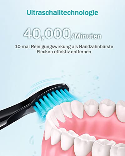 Cepillo de dientes eléctrico Initio, 5 modos con temporizador inteligente, motor de 40.000 VPM, recargable, cepillo de dientes ultrasónico para blanquear, 3 cabezales incluidos, color negro