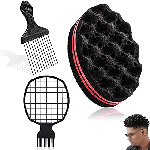 Cepillo de Esponja Para el Cabello y Peine Afro，Peine Afro de Metal Curl Magic PeluqueríA Pelo Cepillo Esponja Bobina Cepillos de Esponja para Rizar