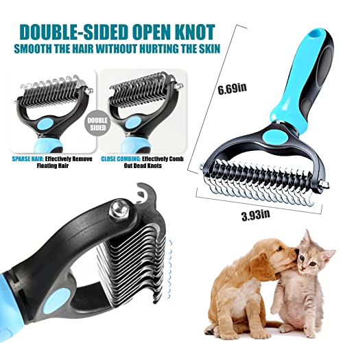 Cepillo y Peines para Perro Grooming Gatos - Doble Lado Rastrillo de Acero Lnoxidable,Elimina Muerto Quita Los Corta Nudos Largo Corto Coat Carda Pelo Pelos