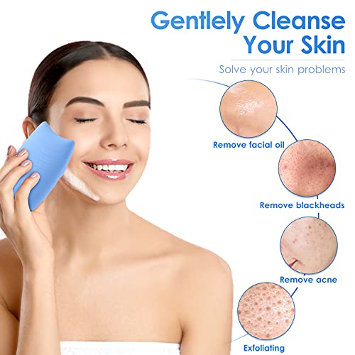 Cepillos de limpieza facial de gel de sílice, masajeador facial, exfoliante, limpiador de piel recargable para todo tipo de piel, cepillo facial, herramienta de maquillaje para esmalte facial (Azul)