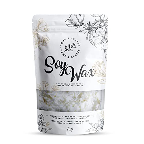 Cera de soja (1 kg, 2 kg, 3 kg) – Cera de soja para hacer velas – Cera de vela 100 % pura y natural, cera sin OGM – Mechas de velas y dispositivos de centrado incluidos, marca francesa, 1 kg