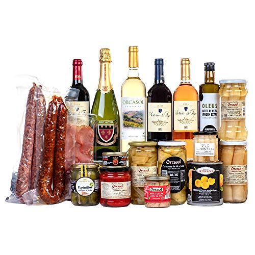 Cesta Navidad de regalo Lote Riojano gourmet / Cestas de Navidad para regalar / Lotes originales de La Rioja de productos gourmet vino tinto Rioja verdejo conservas cava embutidos