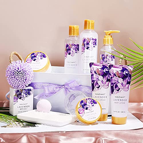 Cestas Regalo Mujer, Body & Earth Set de Regalos para Baño 11 Piezas Fragancia Lavanda Pack Belleza Mujer Incluye Loción Corporal Gel de Ducha Sal de Baño Regalo para Cumpleaño Navidad Aniversario