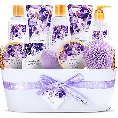 Cestas Regalo Mujer, Body & Earth Set de Regalos para Baño 11 Piezas Fragancia Lavanda Pack Belleza Mujer Incluye Loción Corporal Gel de Ducha Sal de Baño Regalo para Cumpleaño Navidad Aniversario