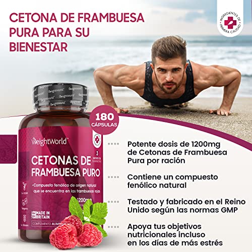 Cetonas de frambuesa Puro 1200mg 180 Cápsulas Veganas 3 Meses de Suministro - Dieta Keto Suplemento Rico De Cetonas De Frambuesa, Fuente Rica en Cetonas Exógenas Fabricado en Reino Unido, Sin Gluten