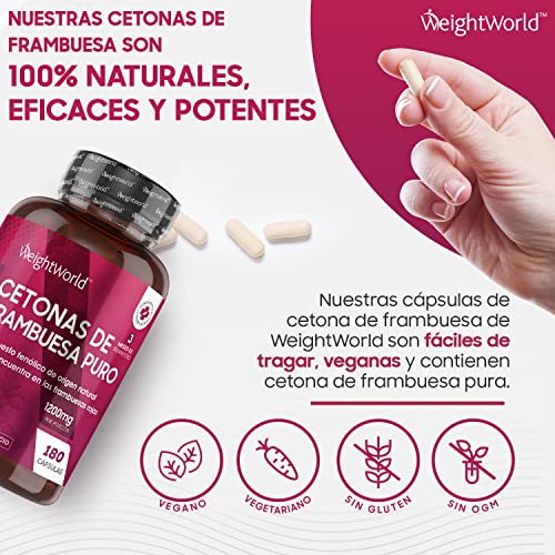 Cetonas de frambuesa Puro 1200mg 180 Cápsulas Veganas 3 Meses de Suministro - Dieta Keto Suplemento Rico De Cetonas De Frambuesa, Fuente Rica en Cetonas Exógenas Fabricado en Reino Unido, Sin Gluten