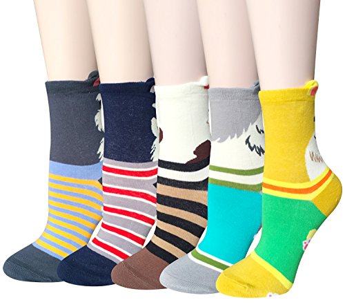 Chalier 5 Pares de Calcetines Mujer Divertidos Originales Animales Lindos Estampados Ocasionales de Algodón para Niña y Mujer