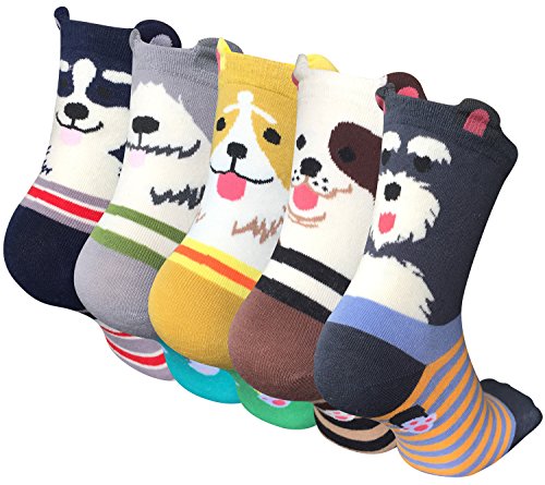 Chalier 5 Pares de Calcetines Mujer Divertidos Originales Animales Lindos Estampados Ocasionales de Algodón para Niña y Mujer