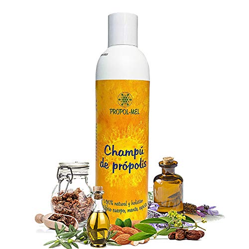 Champu pH neutro con Propoleo - 250 ml. Champu natural certificación BIO, sin sulfatos. Regenera, hidrata, suaviza, da brillo y volumen al cabello; protege el cuero cabelludo.