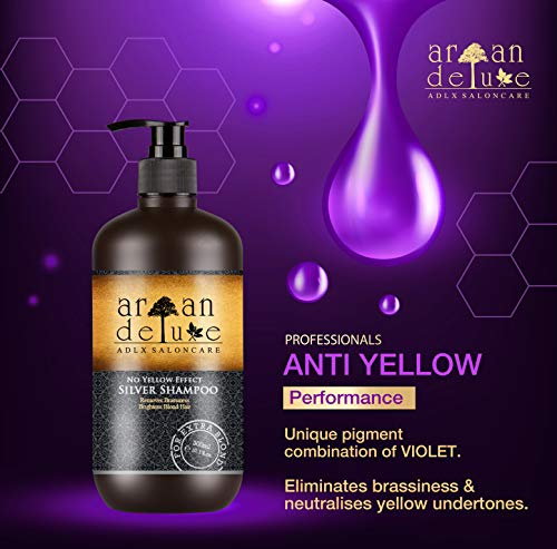 Champú Plateado Para Neutralizar los Tonos Amarillos/Dorados con Cálidad de Peluquería ✔ Rubio Platino sin Tonos Amarillos de Argán Deluxe, 300ml