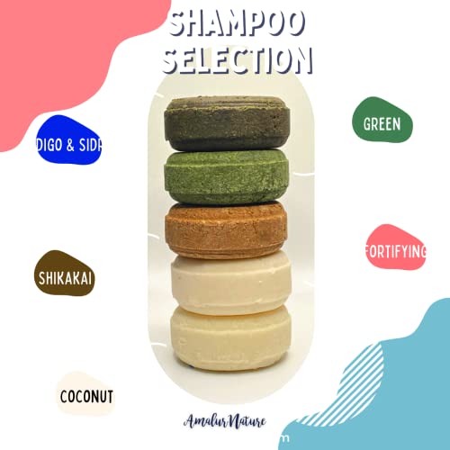 Champú sólido verde sin sulfatos, 50 gr - Cabello graso, dermatitis o con caspa - Apto para barba - Amalur Nature