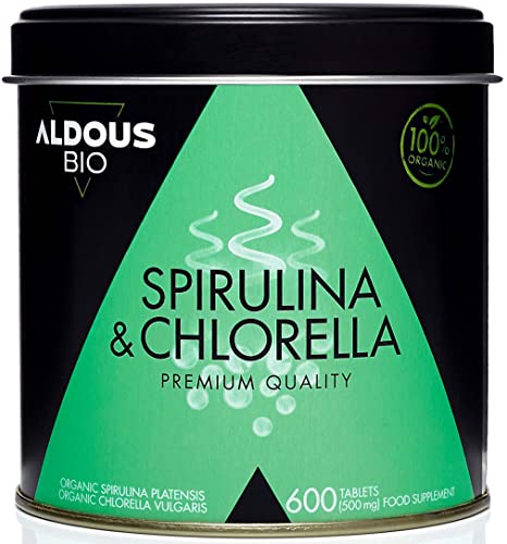 Chlorella y Espirulina Ecológica Premium para 6 meses | 600 comprimidos de 500mg | Vegano - Saciante - DETOX - Proteína Vegana - Sin Aditivos | Certificación Ecológica Oficial