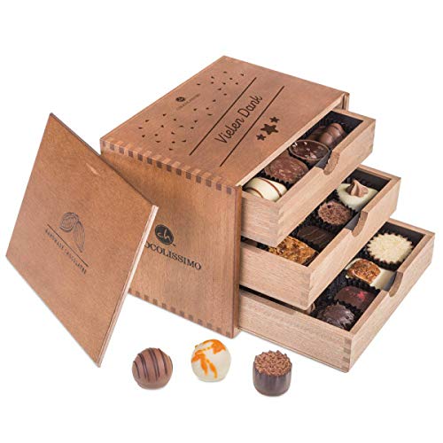 ChocoGrande - 30 exclusivos Surtido De Pralinés | Gracias |bombones Praliné | regalo en caja de madera | sabores | Chocolate | Adultos | Mujer | Hombres | Dia de la madre | Regalo de agradecimiento