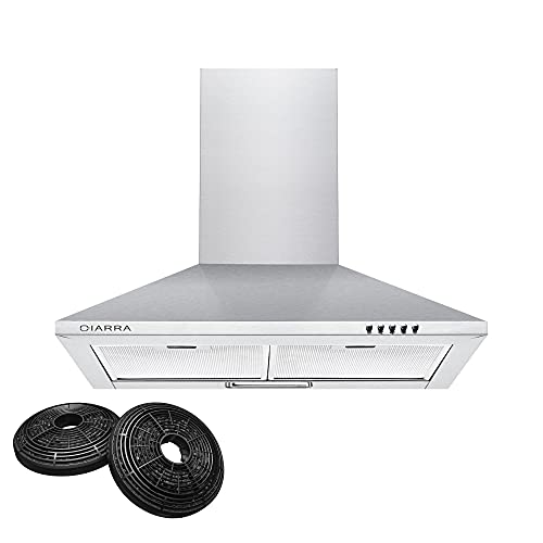 CIARRA CBCS6201 Campana Extractora Cocina 60cm 370m³/h 70W - 3 Velocidades de Extracción - Evacuación al Exterior y Recirculación Interna por Filtro de Carbón CBCF002X2 - Acero Inoxidable