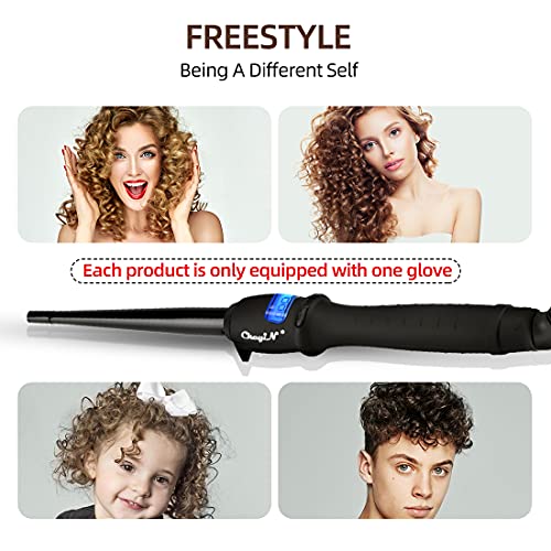 CkeyiN Rizador de Pelo Profesional Moldeador Cabello de Cerámica con 360 °Cable Giratorio y la Pantalla LCD Cono Curling Cabello Pelo Wand Rodillos (9-19mm)+Solo 1 Guante Anti-escaldadura (B1)