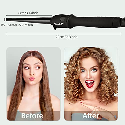 CkeyiN Rizador de Pelo Profesional Moldeador Cabello de Cerámica con 360 °Cable Giratorio y la Pantalla LCD Cono Curling Cabello Pelo Wand Rodillos (9-19mm)+Solo 1 Guante Anti-escaldadura (B1)