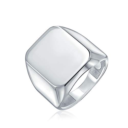 Clásico Ejecutivo Geométrico Personalizar Grabado Simple Rectángulo Grande Personalizar Monograma Inicial Anillo de Signet Para Hombres Brillo Pulido .925 Plata de Ley