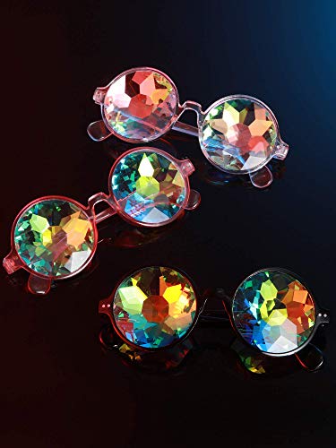 CNNIK 3 Piezas de Gafas de caleidoscopio con 3 Piezas de Lentejuelas Brillantes Brillo cosmético de Lentes de Lentes Multicolores para decoración de Cara de Concierto de Vacaciones