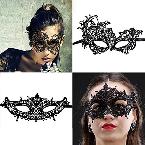 CNYMANY 15 paquetes de máscaras de encaje flexibles sexy para mujer, máscara de ojos para disfraz de mascarada veneciana de fiesta de baile - negro