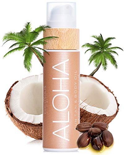 COCOSOLIS Aloha - Acelerador de Bronceado con Vitamina E, Loción Bio Oil para un bronceado natural – Bronceadores Solares choco - Seis aceites naturales para una piel radiante - 110 ml