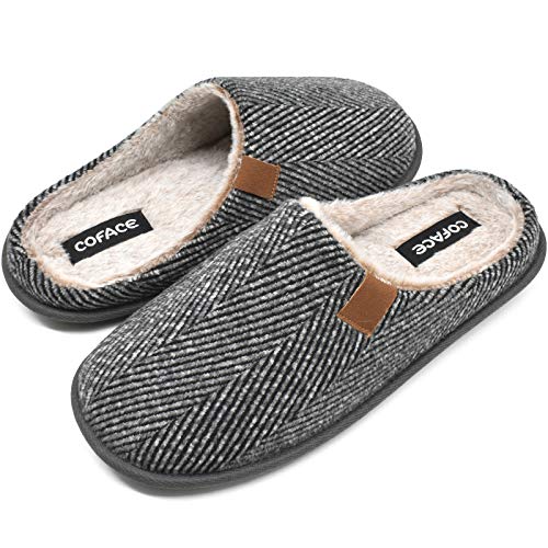 COFACE Zapatillas de Estar en Casa Hombre Tartán Invierno Cálido Forro de Felpa Pantuflas Alta Densidad Espuma de Memoria Zapatos con Antideslizante Suela