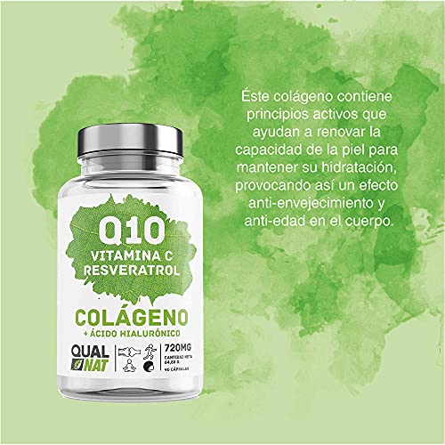 Colágeno marino con ácido hialurónico| Coencima Q10 - Vitamina C - Resveratrol | Colágeno Marino Piel Radiante| Huesos y Articulaciones Fuertes - 180 Cap