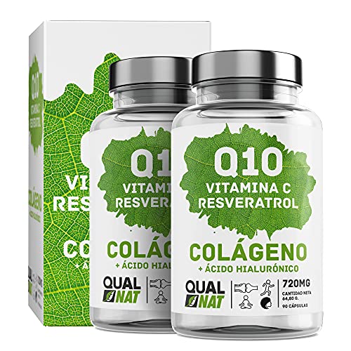 Colágeno marino con ácido hialurónico| Coencima Q10 - Vitamina C - Resveratrol | Colágeno Marino Piel Radiante| Huesos y Articulaciones Fuertes - 180 Cap