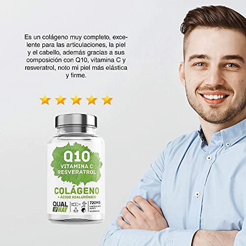 Colágeno marino con ácido hialurónico| Coencima Q10 - Vitamina C - Resveratrol | Colágeno Marino Piel Radiante| Huesos y Articulaciones Fuertes - 180 Cap