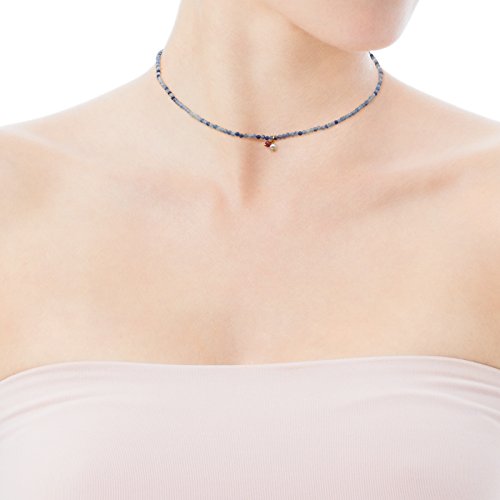 Collar Camille de Plata Vermeil rosa y Cuarzo con Dumortierita con Rubí y Perla