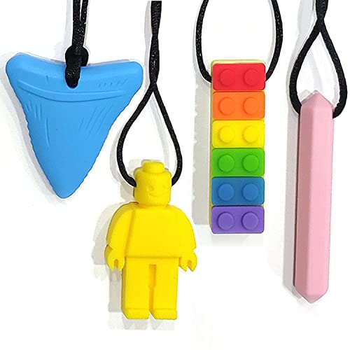 Collar de masticación sensual de 4 piezas, apto para niños y adultos con dentición, autismo y TDAH