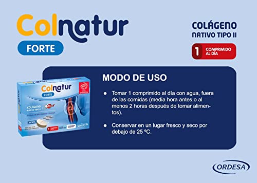 Colnatur Forte - Colágeno Nativo Tipo II, Ácido Hialurónico y Vitamina C Para Huesos y Articulaciones, 30 Comprimidos