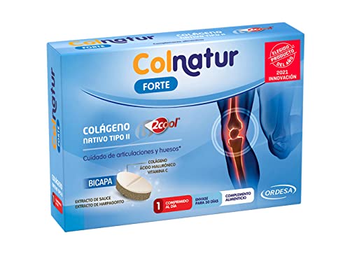 Colnatur Forte - Colágeno Nativo Tipo II, Ácido Hialurónico y Vitamina C Para Huesos y Articulaciones, 30 Comprimidos