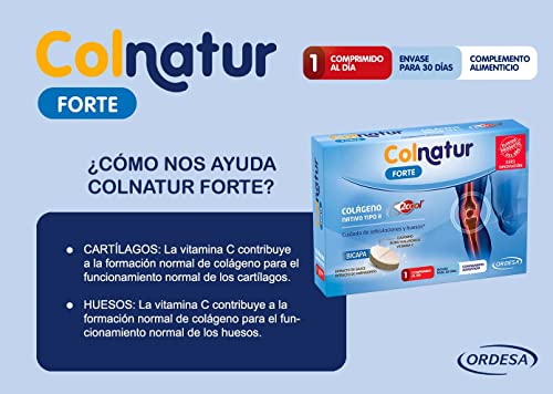 Colnatur Forte - Colágeno Nativo Tipo II, Ácido Hialurónico y Vitamina C Para Huesos y Articulaciones, 30 Comprimidos