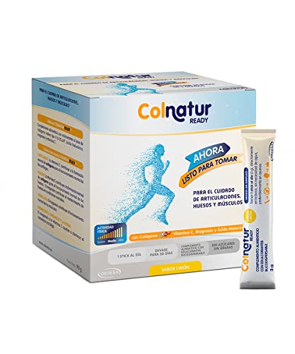 Colnatur Ready Listo Para Tomar - Colágeno con Magnesio, Ácido Hialurónico y Vitamina C, 30 Sticks Monodosis