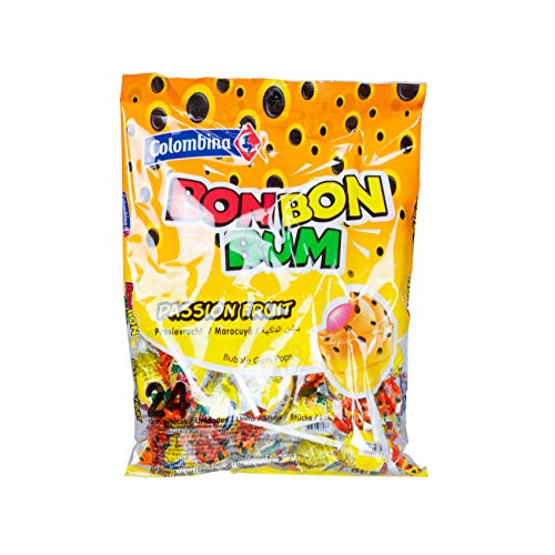 COLOMBINA Bon Bon Bum Paletas Sabor Maracuja Rellenas de Chicle, 408g