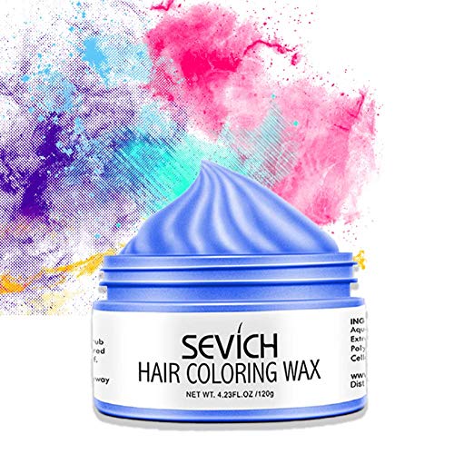 Color Hair Wax - Cera de Color para el cabello Sevich, color natural instantáneo, ingredientes naturales lavables, temporal, 120gr. (Azul)