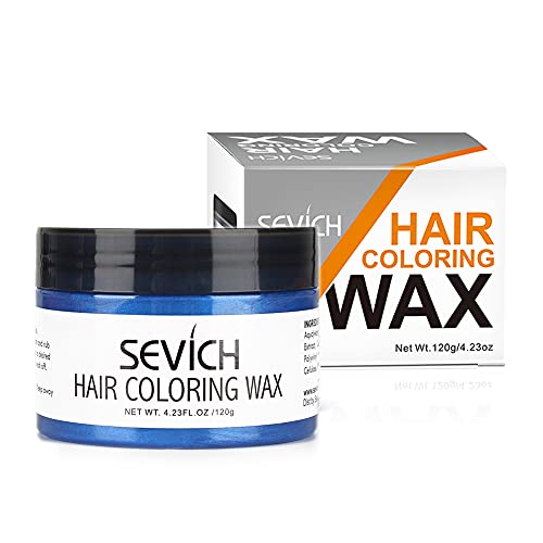 Color Hair Wax - Cera de Color para el cabello Sevich, color natural instantáneo, ingredientes naturales lavables, temporal, 120gr. (Azul)