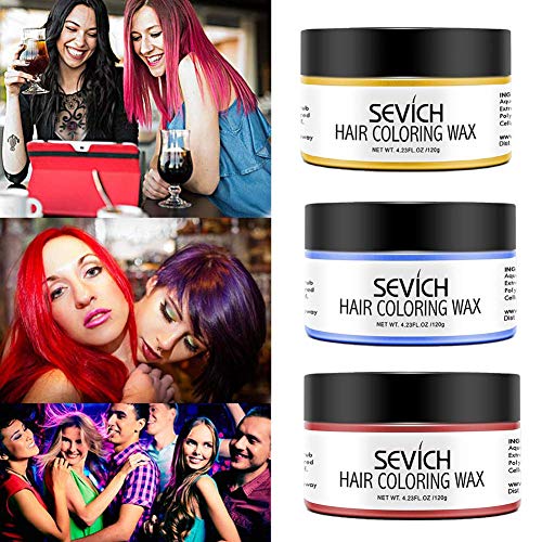 Color Hair Wax - Cera de Color para el cabello Sevich, color natural instantáneo, ingredientes naturales lavables, temporal, 120gr. (Azul)