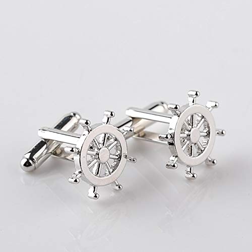 Color plata timón gemelos hombres de lujo botón personalidad capitán francés hombres camisa CuffLinks patrón