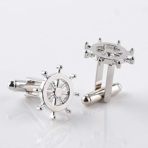 Color plata timón gemelos hombres de lujo botón personalidad capitán francés hombres camisa CuffLinks patrón