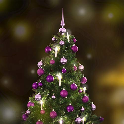 com-four® Conjunto de decoración de árbol de Navidad de 47 Piezas en Tonos violetas - Bolas de árbol de Navidad + Tapa de árbol de Navidad en Diferentes tamaños y Colores (47 Piezas - Violeta)