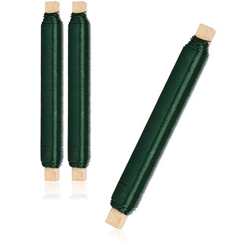 com-four® Juego de 3 alambres para Envolver Flores, Alambre para Atar Verde Envuelto en un Palo de Madera, Grosor 0,65 mm, 300 g