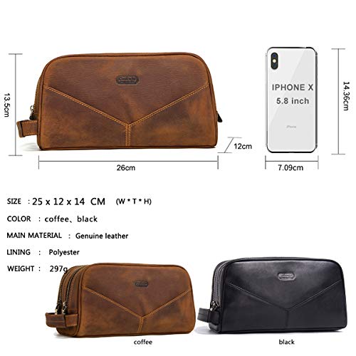 Contacts Crazy Horse Vaca de cuero doble cremallera Dopp Kit Travel Toiletry Bag (marrón)