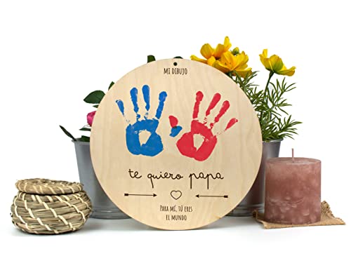 CONTRAXT Marco Huellas Bebe Papa Primerizo Regalos Personalizados Bebés Recuerdo Madera Dia del Padre Regalo Original Huella Mano Bebe para la Mejor Papa (Español, Padre)