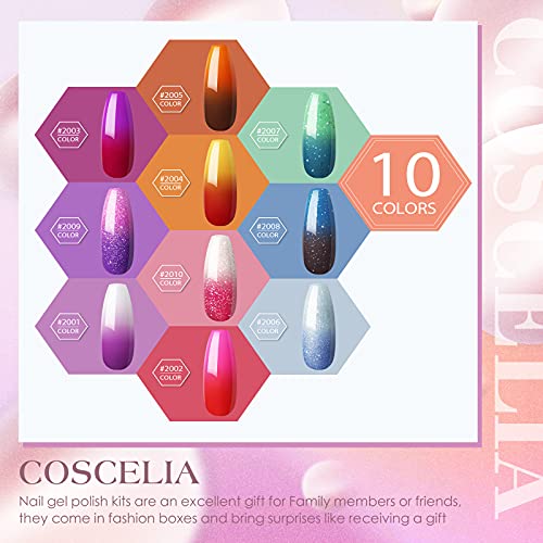 COSCELIA Esmalte Semipermanente Para Uñas Camaleón Térmico Semi Permanente Camaleón Kit Uñas de Gel de 10 Colores Esmalte en Gel con Cambio de Color de Temperatura