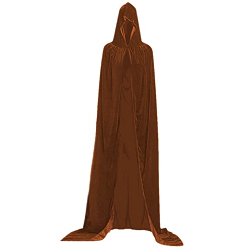 cotigo Capa Medieval Mujer Disfraz, Capa Larga con Capucha Terciopelo para Fiesta de Carnaval y Halloween - Capa Disfraz Adulto para Hombre, Talla Unica (Marron)