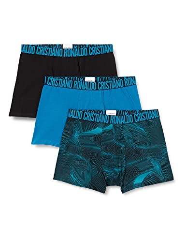 CR7 3-Pack Men's Cotton Trunk Bañadores Ajustados para Hombre, Black, Blue, Sports Blue, M