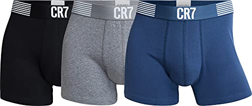 CR7 3-Pack Men's Cotton Trunk Bañadores Ajustados para Hombre, Black, Grey, Blue, S