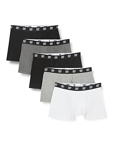 CR7 Cotton Trunks Five Pack Bañadores Ajustados para Hombre, Black/Grey/White, M