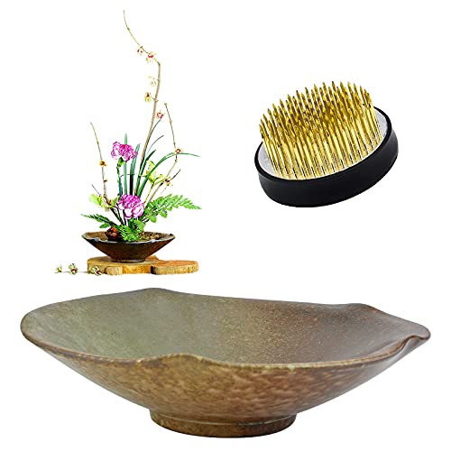 CRAFFANCY Suministros para arreglos de flores, juego de 2, Rana redonda y maceta de cerámica de hoja de loto para arreglos florales de Ikebana, decoración del hogar y la oficina